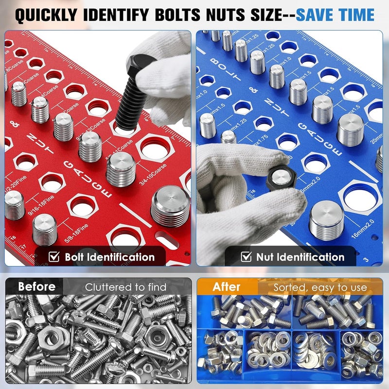PUIOCO Store 68 Nut and Bolt Thread Checker Standard and Metric, Screw Size and Thread Gauge with 26 SAE & 26 Metric & 16 Drill Bit Gauge, Bolt and Nut Identifier Gauge Bolt Size Finder for Quickly Identify - Image 3